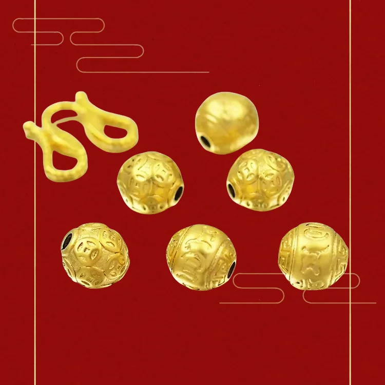 

9999 Real Gold 24K Gold Handmade 12mm10mm Coin Bead Accessories Solid Six Character Mantra Money Bead Pure Accessories