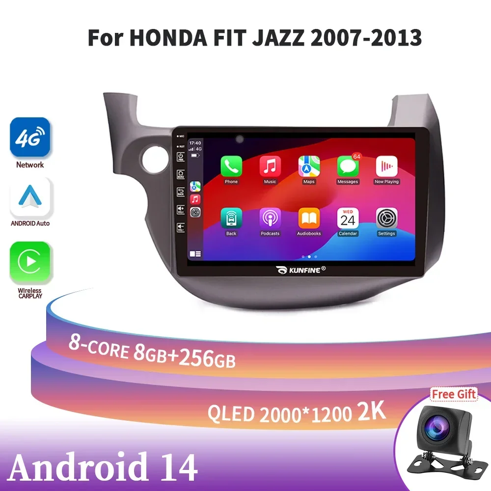 Android 14 Auto For HONDA FIT JAZZ 2007-2013 2 Din Car Radio Multimedia Navigation Wireless Carplay Stereo Screen Head Unit 4G