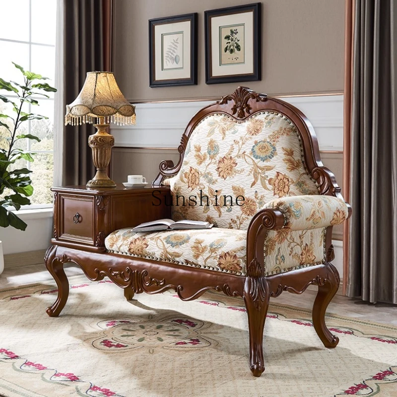 

European style princess country furniture solid wood bedroom sofa fabric leisure recliner living room phone