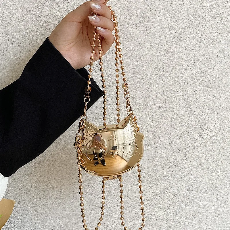 

Luxury Metal Mini Bag Women's Cat Heart Shell Shape Lipstick Evening Bag Fashion Trend Ladies Makeup Coin Purse