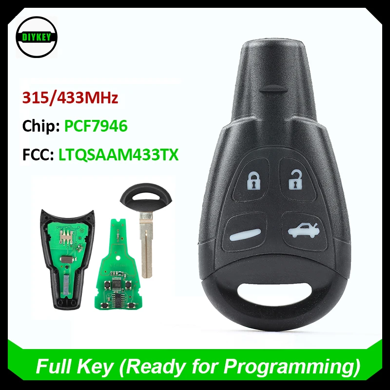 

DIYKEY for SAAB 9-3 9-5 2003-2011 Remote Key Fob 315MHz / 433MHz PCF7946AT / ID46 Chip P/N: 12783781 , FCC ID: LTQSAAM433TX