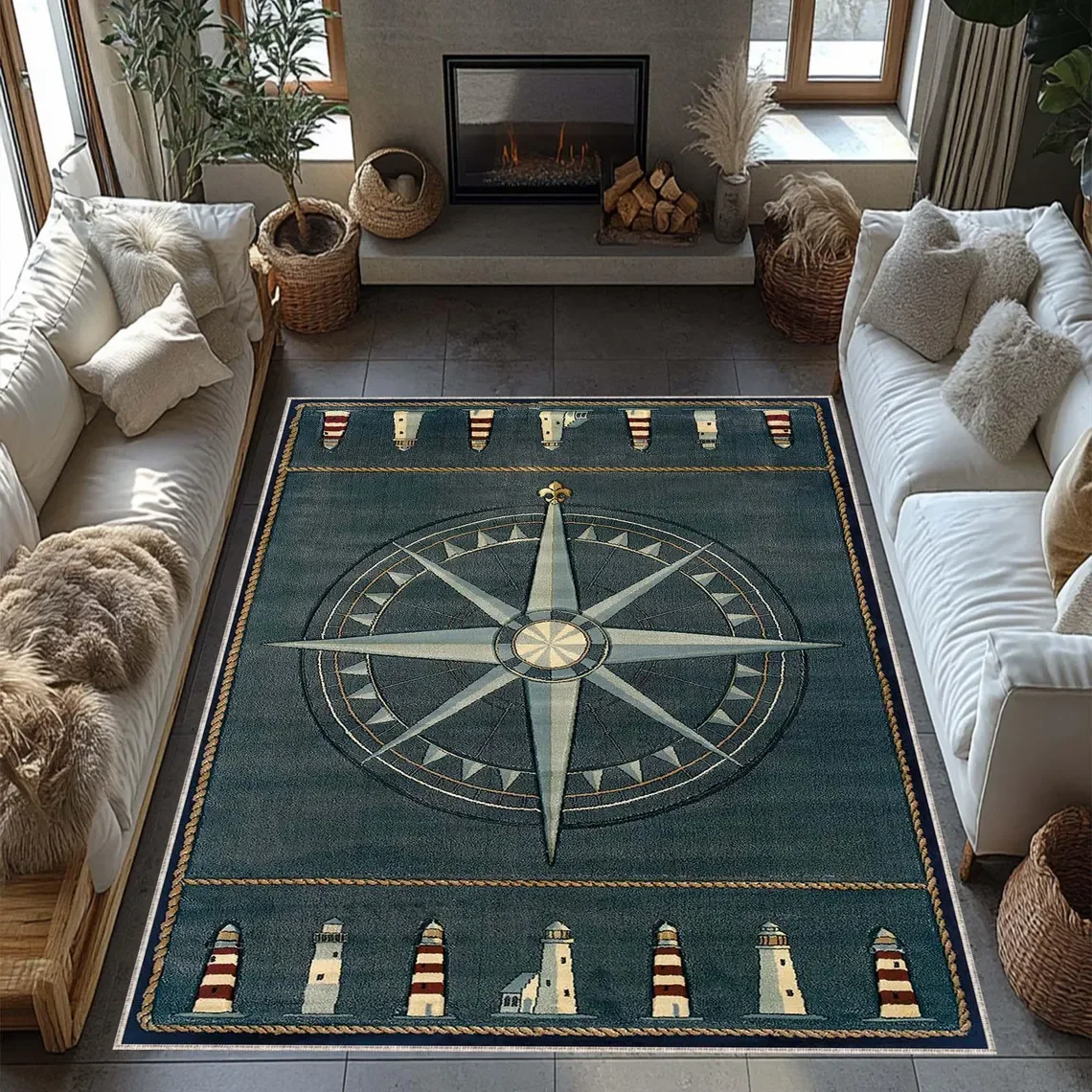 Alfombra con brújula náutica, alfombra para sala de estar, dormitorio, alfombras de área grande para decoración del hogar, alfombrillas antideslizantes abstractas para sofá
