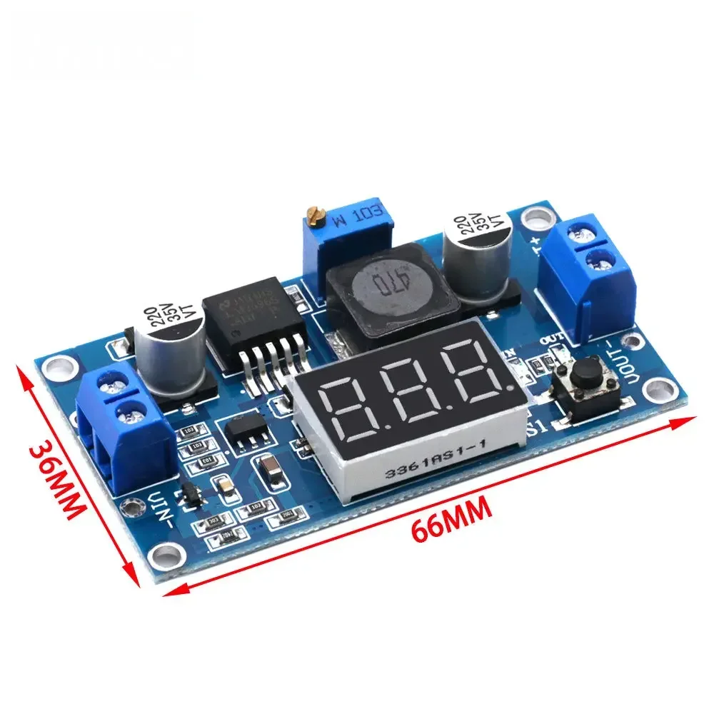 Módulo reductor ajustable LM2596 DC-DC con pantalla de voltímetro - Regulador de voltaje del convertidor reductor 3A