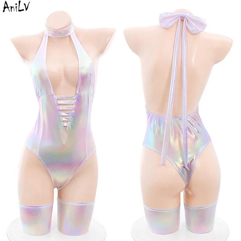 AniLV Colorful Laser Uniform Series Women Anime Student Bunny Bodysuit Candy Girl Lolita Dress Cosplay Costume