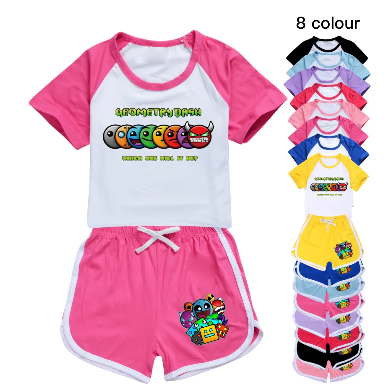 

Kids Sport Clothing Geometry Dash Clothes Sets for Boys Girls Tops+Shorts 2Pcs/Sets Children Tracksuits Sportswear 2-16Y Pyjamas