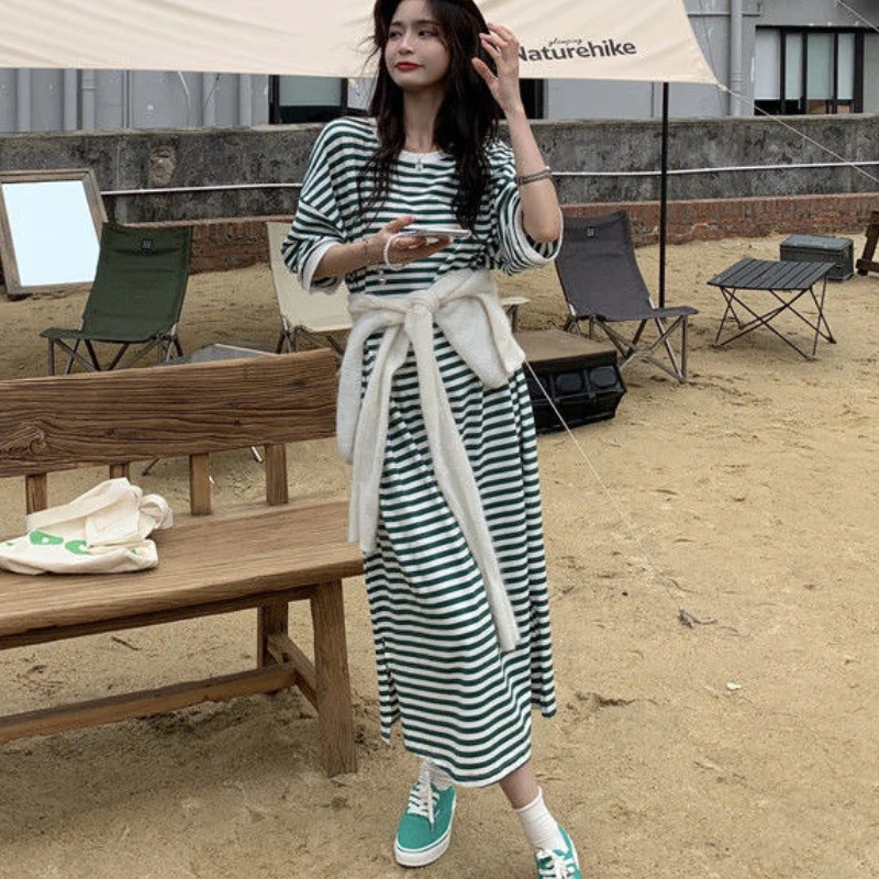 Short Sleeve T-shirts Women Summer New Korean Style Leisure Students Striped All-match Side-slit Popular Tops Fashion Loose Ins view 5