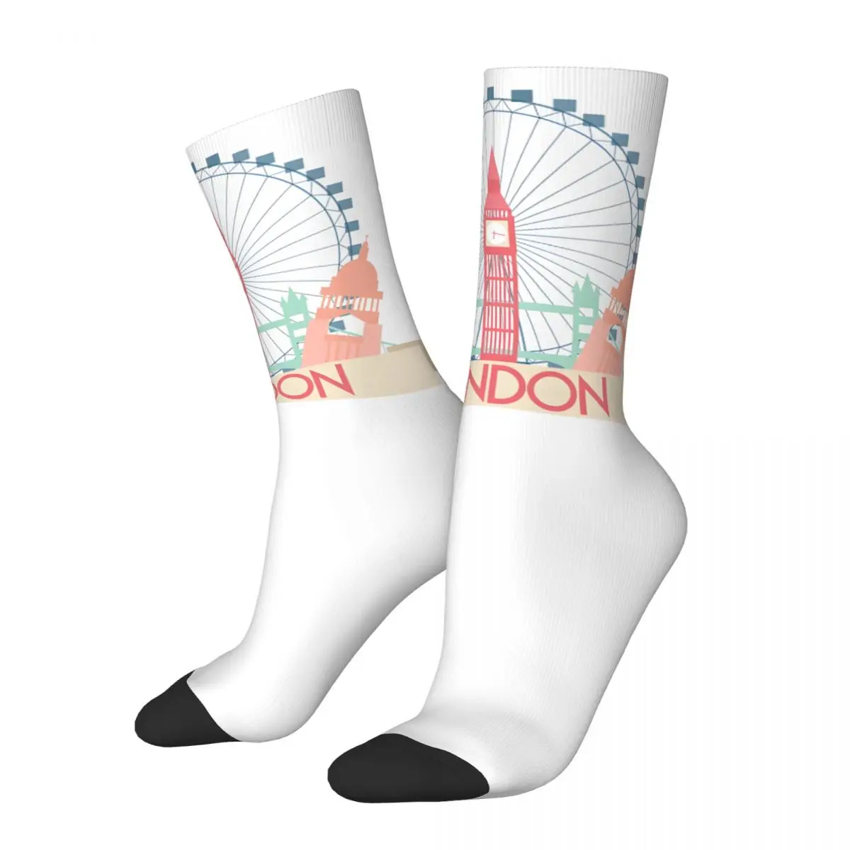 Meias de compressão loucas para homens, adesivos de Londres, Inglaterra, Harajuku, Europa sem emenda padrão, Casual Crew Sock, 2022