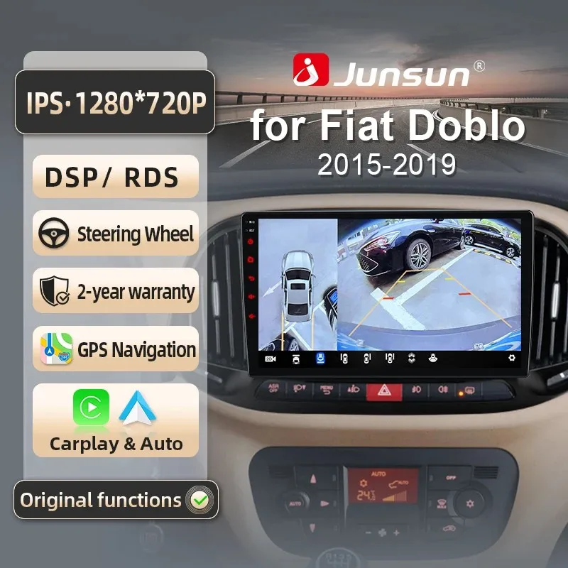 Image of Junsun für Fiat Doblo 2015-2019 9 Zoll 4GB 64GB Android 13 Autoradio GPS Navigation Carplay DSP Bluetooth FM Lenkradbedienung Unterstützung USB AUX Eingang Rückfahrkamera Bereit 1080P Video Split