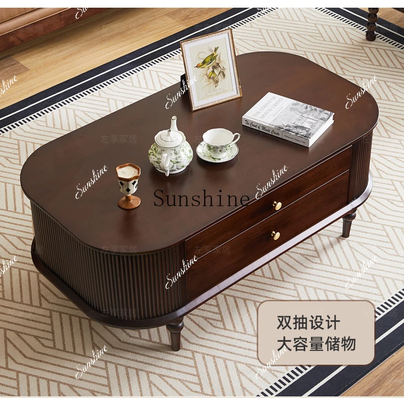 

French retro solid wood oval coffee table living room home high-end furniture FT