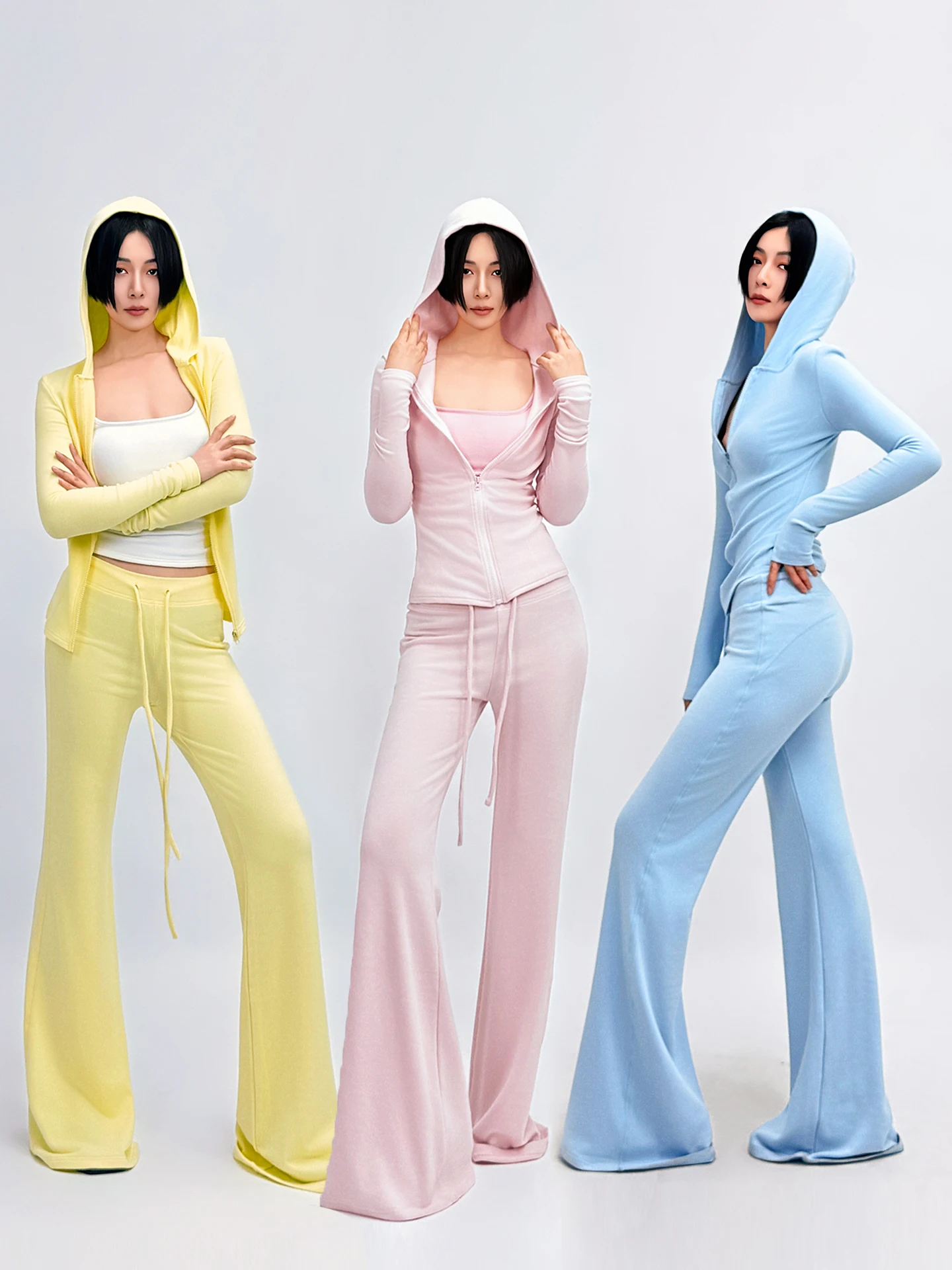

Spring New Arrival SUN90 Comfortable Fce Sports Set Women's Hooded Open Cardigan Wide Leg Pants Slimming High Waist