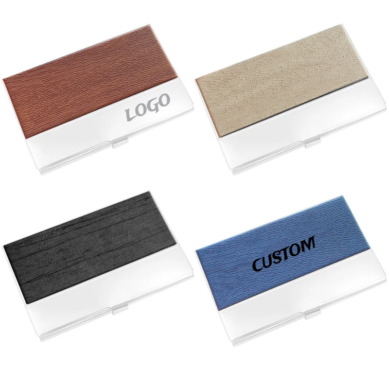 

Stainless Steel Custom Logo Wooden Business Card Box Case Laser Engraving Wood Clip Personalized Cardcase Activities Gifts