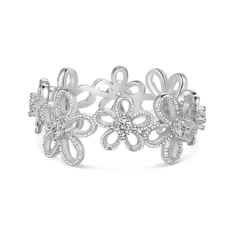 

PONYKISS 925 Sterling Silver Zircon Hollow Flower Opening Rings for Women Cute Plant Fine Jewelry Minimalist Irregular Accessory