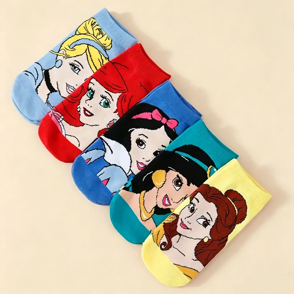 5 Pairs Spring/Summer Women's Sweet and Cute Cartoon Pattern Versatile Soft and Comfortable Casual Breathable Short Socks