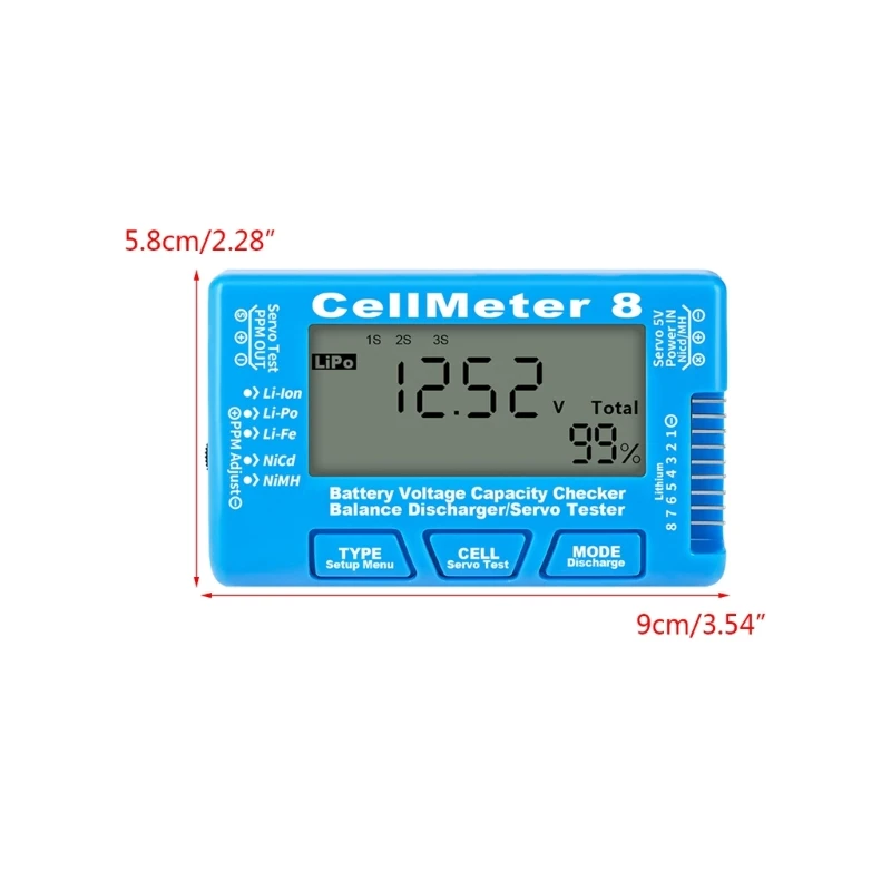 Y1UD CellMeter 8 Tester per batteria con scaricatore Controllo della capacità della batteria digitale LCD