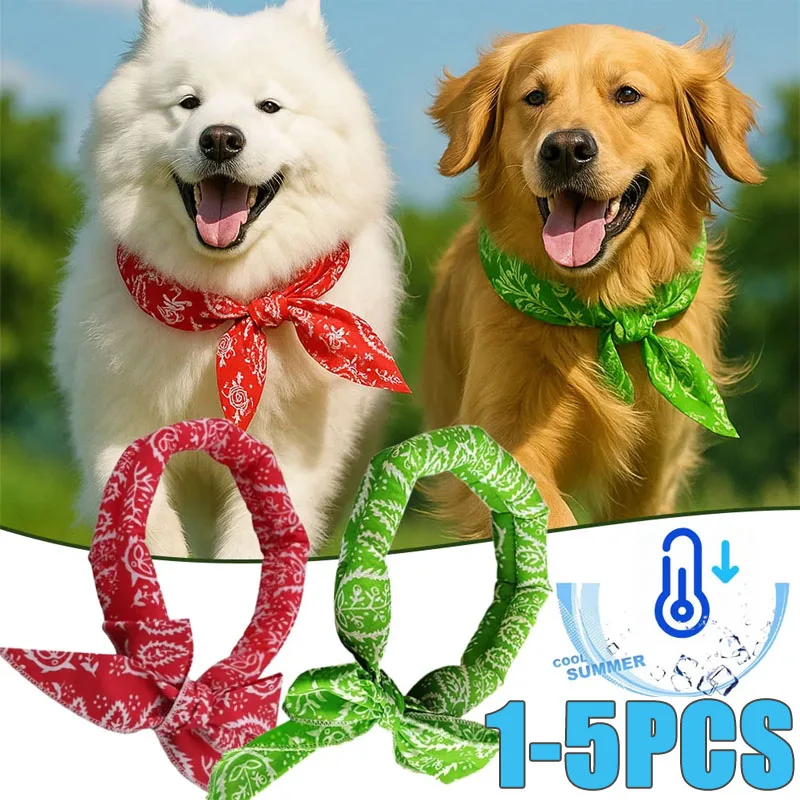 1-5PCS Summer Pet Cooling Scarf for Cats Dogs Ice Collar Cartoon Design Breathable Heat Relief Outdoor Travel Accessory