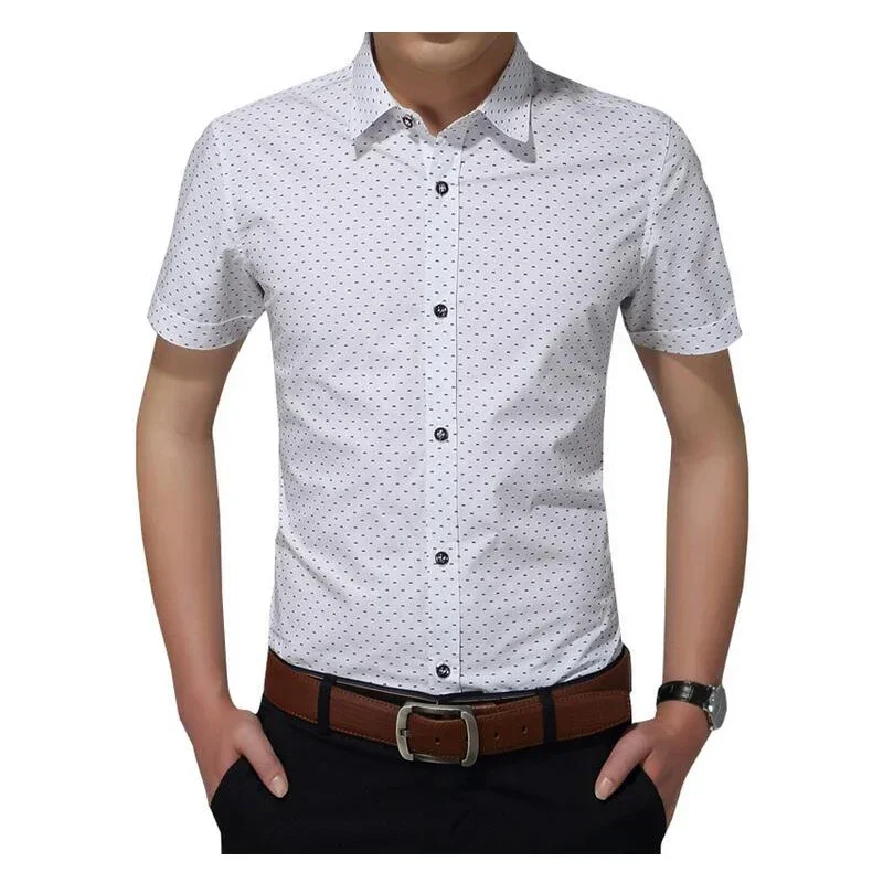 Korean Fashion Men's Shirt Casual Summer Pring Cotton Men Social Shirt Mens Short Sleeve Shirts Man Polka Dot Clothing
