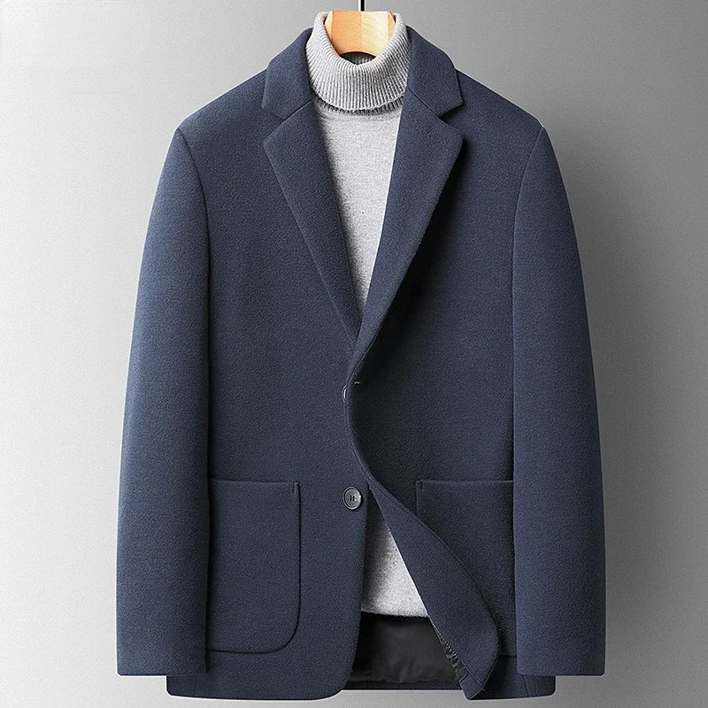 

Men Winter Autumn Wool Blazer Jacket Slim Fit Outwear Turn-down Collar Casual Woolen Coat Asian Size Warm Top New