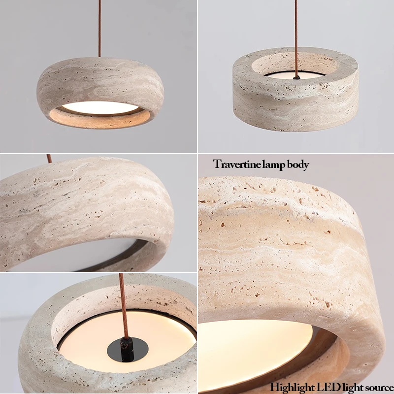 Modern Travertine Pendant Lights Natural Yellow Stone LED Hanging Lamps Indoor Decor Lighting Bedroom Dining Room Bar Study - Image 6