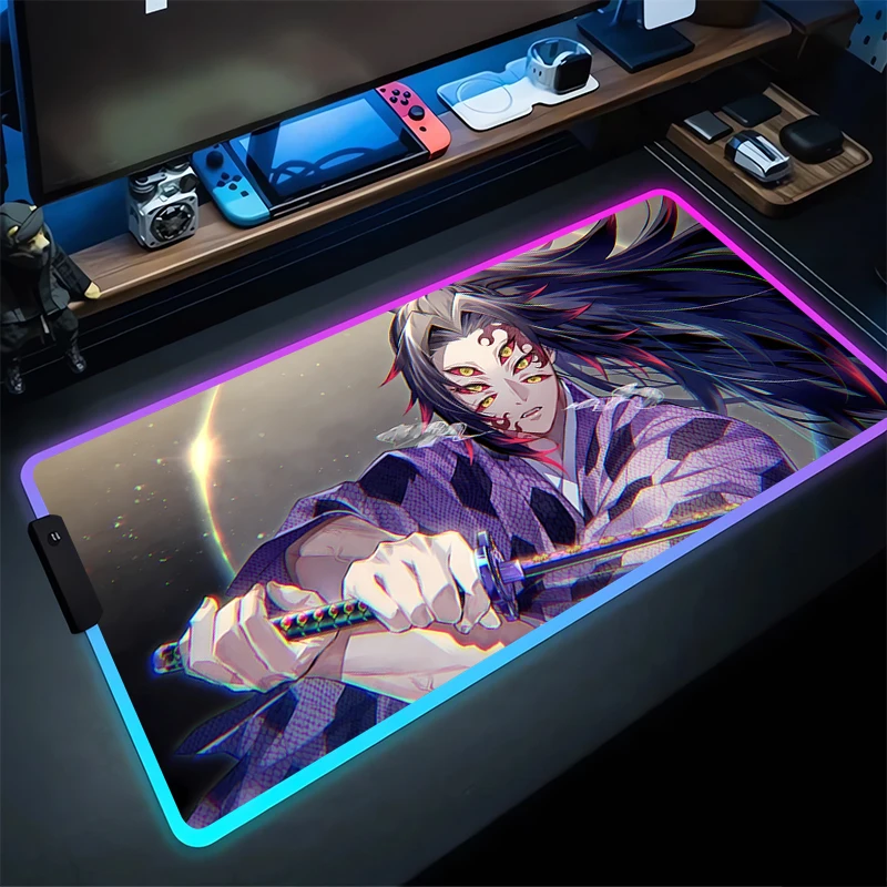 RGB Mouse Pad D-Demon S-Slayers Non-Slip Rubber Edge locking mousepads Game play mats notebook computer Tomioka Giyuu Home Decor