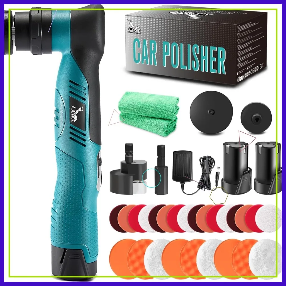 Pemoles Mobil Mini Tanpa Kabel, 6 Kecepatan Mode Ganda, Orbital & Rotary 12mm, 2 Baterai untuk Pemolesan & Penghilangan Goresan