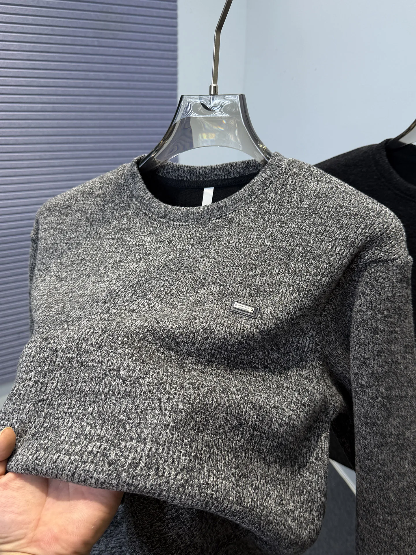 

Модный утепленный флисовый худи-пуловер для мужчин, повседневный вязаный свитер с круглым вырезом, теплый зимний, приталенный крой, смесь полиэстера