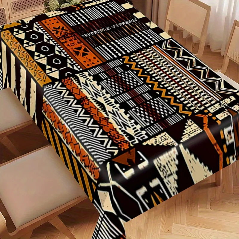 One exquisite tablecloth, featuring a collage of African traditional patterns in printed form.zyc