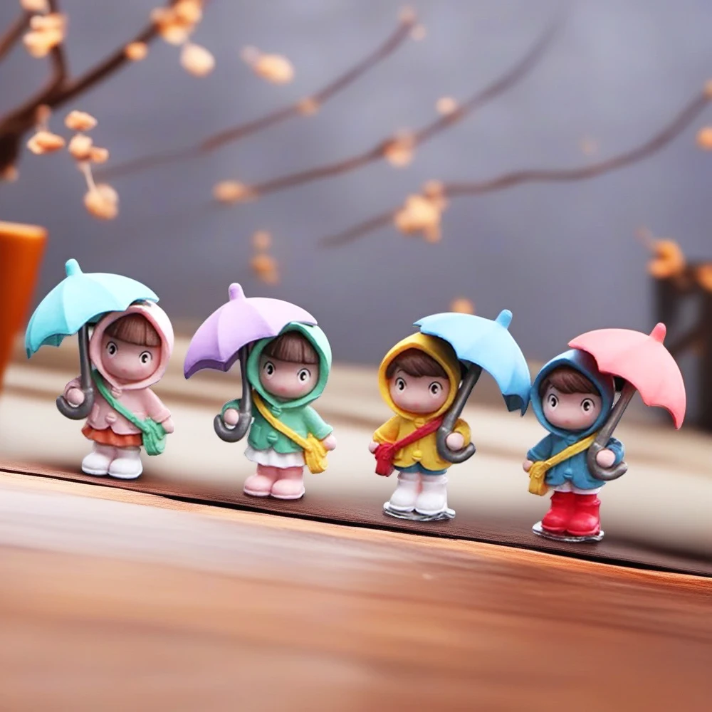 4pcs Umbrella Girls Mini Accessories Decor Car Interior Decoration Figures Kawaii Micro Landscape Car Dashboard Ornaments Parts