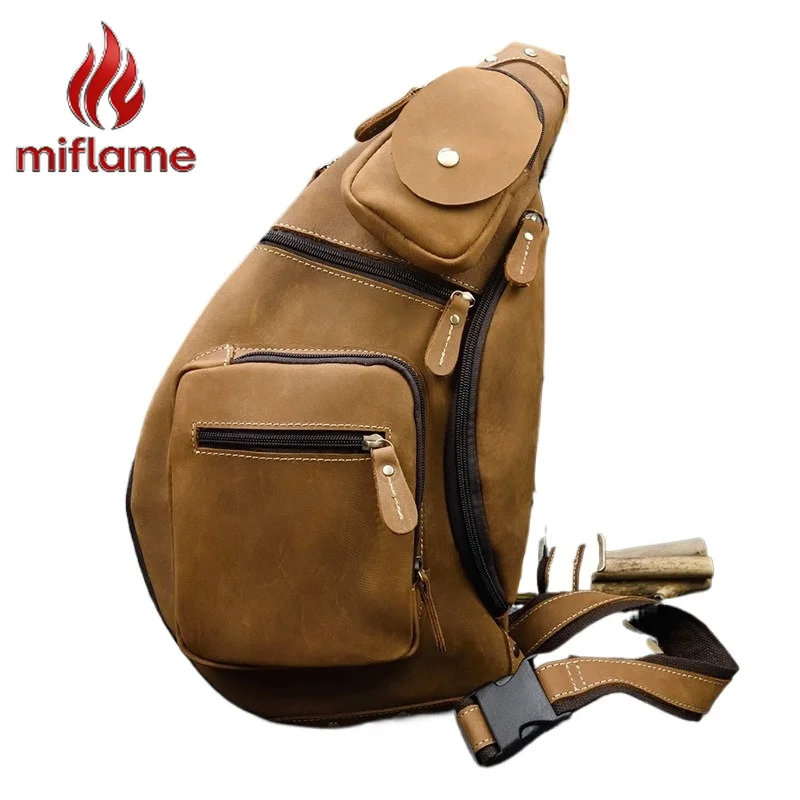

Men's Crossbody Chest Bag Crazy Horse Leather Vintage Large Capacity Casual Outdoor Travel