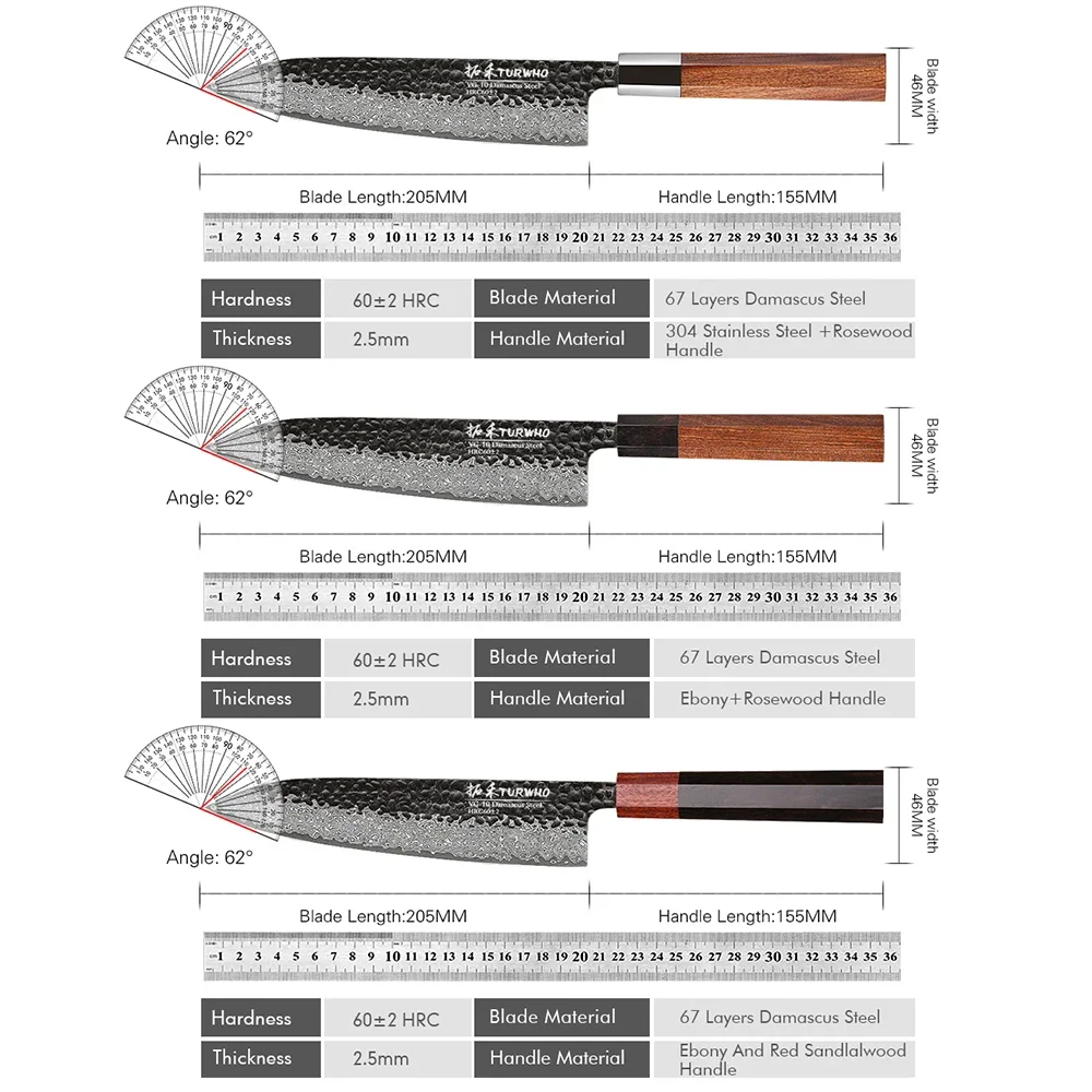 Imagem -05 - Turwho-faca de Chef Forjada Mão Japonesa Polegadas Facas de Cozinha em Aço Damasco Cutelo Artesanal Utilitário de Carne Utensílios de Cozinha