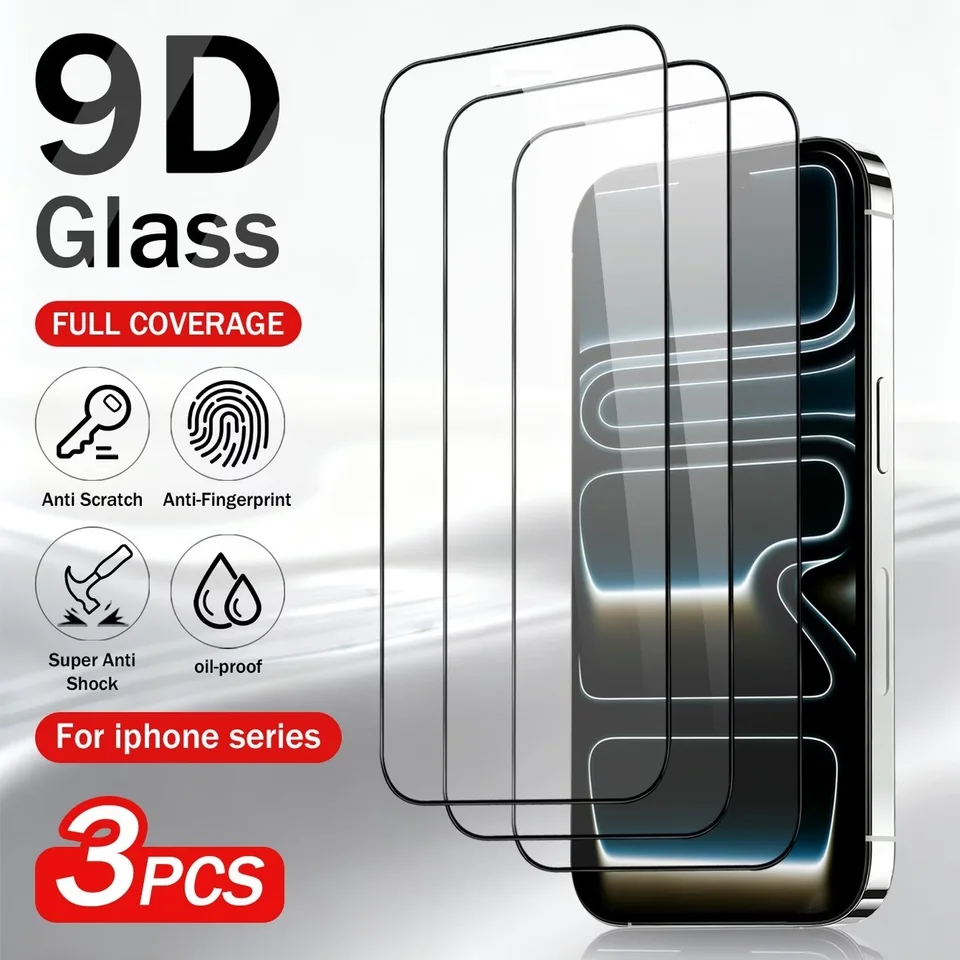3Pcs Vidrio templado de cobertura completa para iPhone 17 17Pro Max 16ProMax 16Pro Protector de pantalla para iPhone 15Pro HD Anti luz azul 2