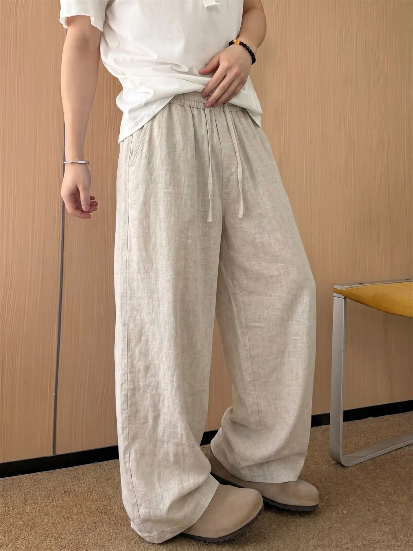 Vintage-Look Men's Summer Thin Breathable Wide Leg Casual Pants Loose Elastic Waist Straight Cut Youthful Vitality  Color