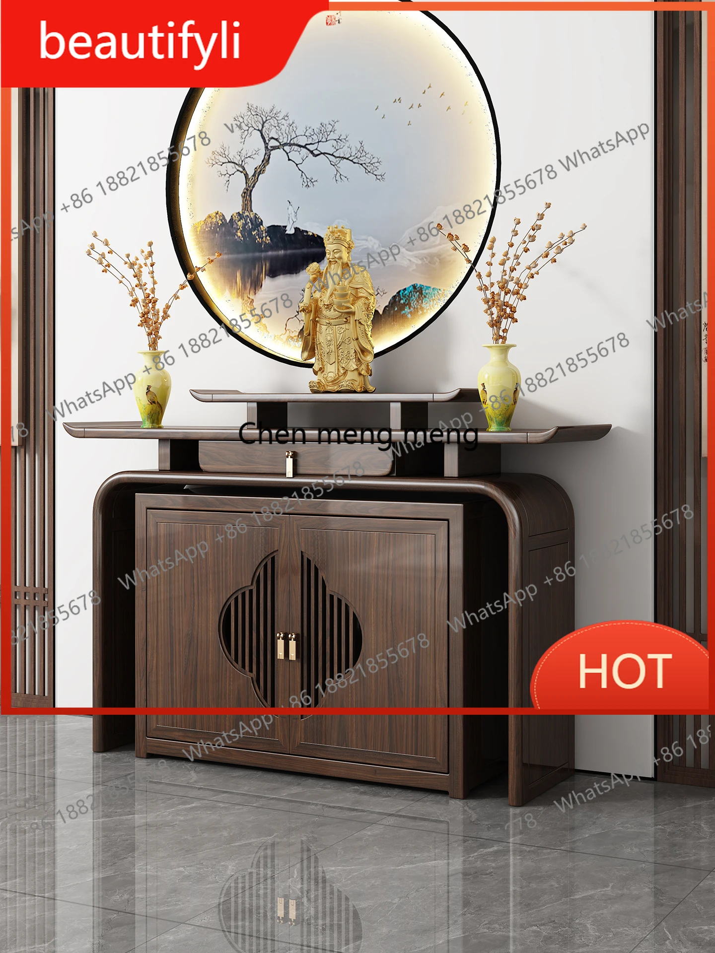 

A139 New Chinese Table Incense Shrine Household Solid Wood God of Wealth Gongtai Shrine