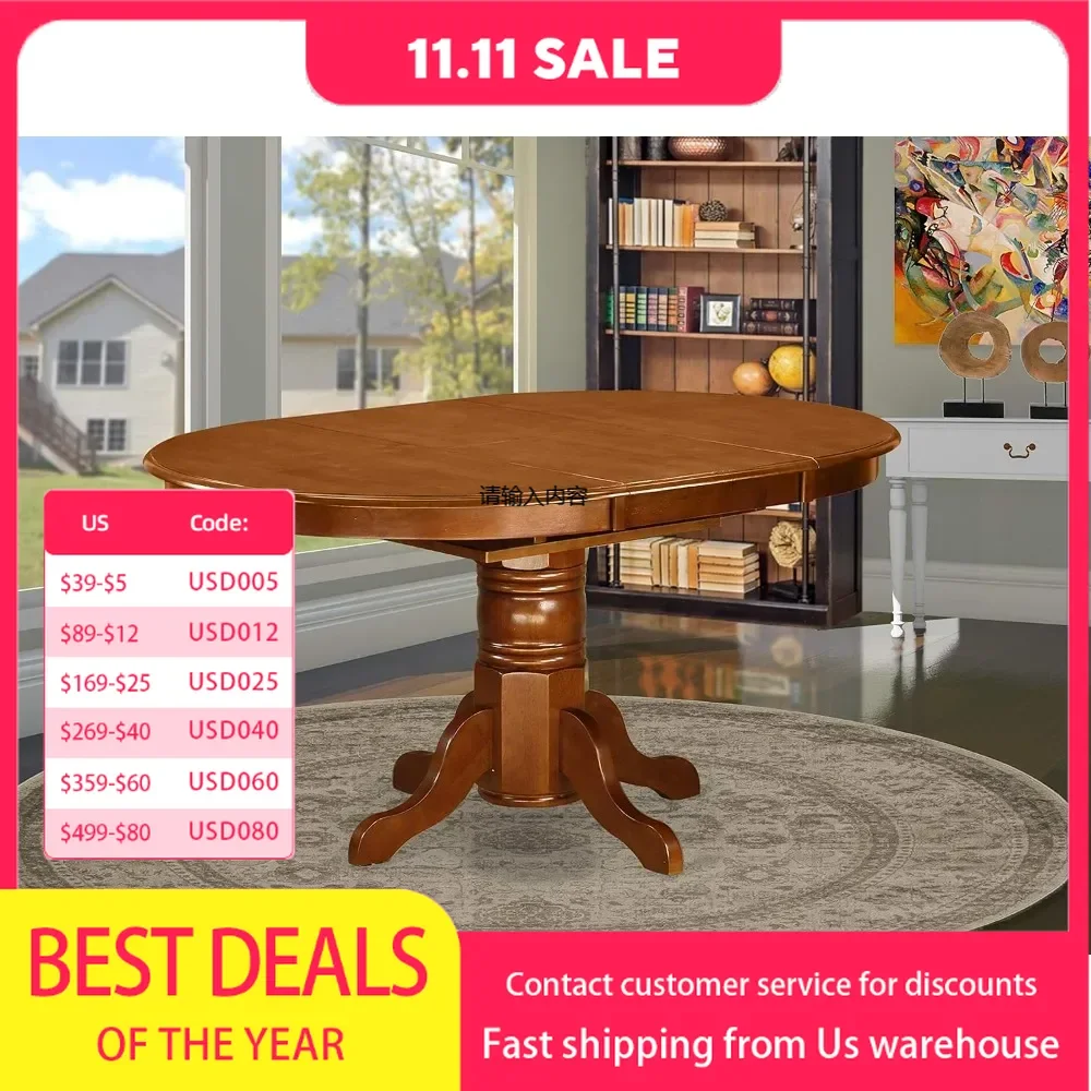 AVT-SBR-TP Avon Kitchen & Table - Oval Wooden Table Top with Butterfly Leaf & Base, 42x60 inches