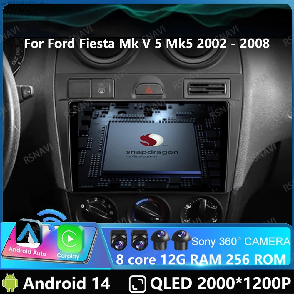 Car Radio Andoird 14 For Ford Fiesta Mk VI 5 Mk5 2002 - 2008 Viedo Player BT GPS DVD Navigation DSP Multimedia 2DIN 4G LTE AUTO