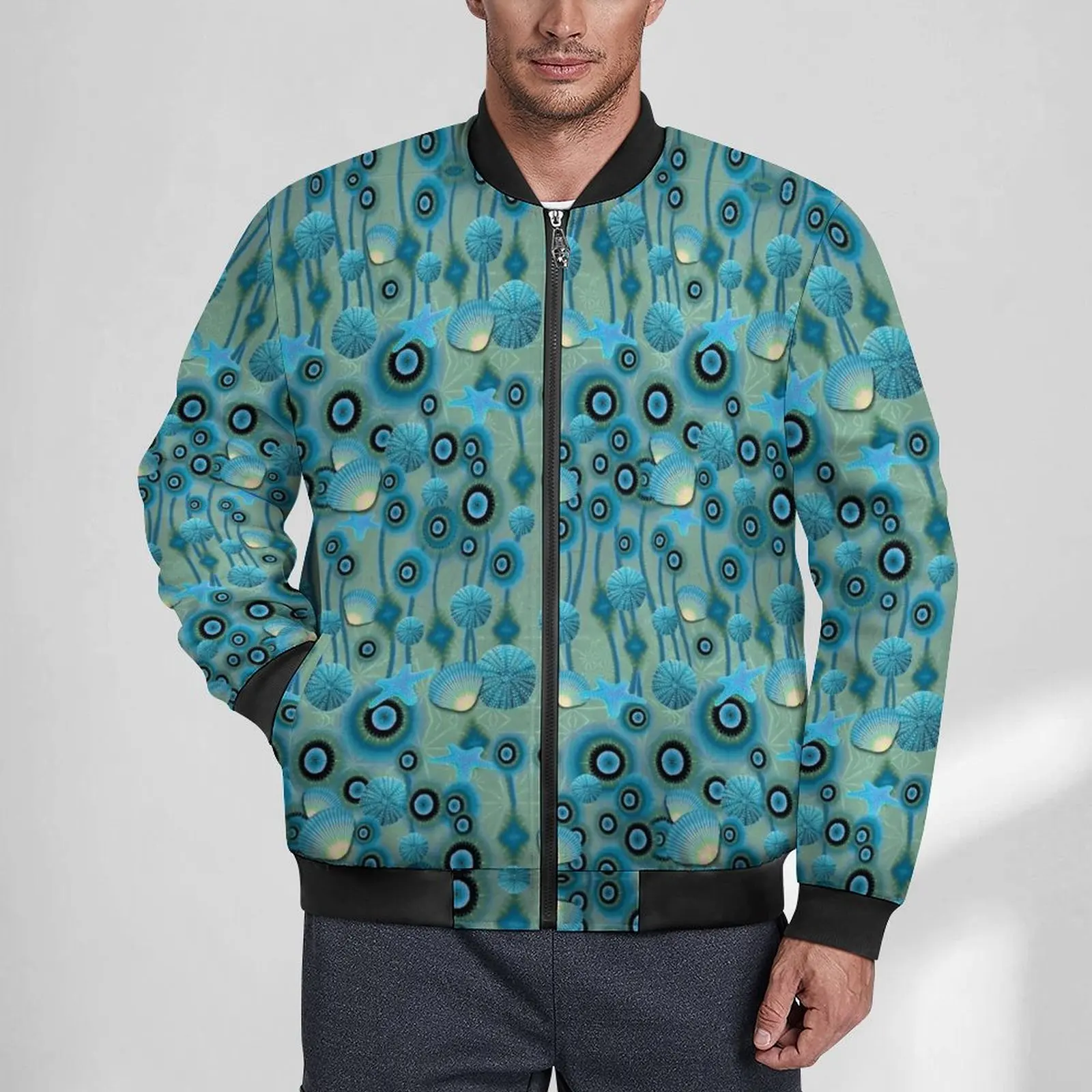 

Sea Shells Casual Jackets Sea Friends Zipper Windbreakers Men Design Coats Winter Streetwear Loose Jacket Plus Size 6XL
