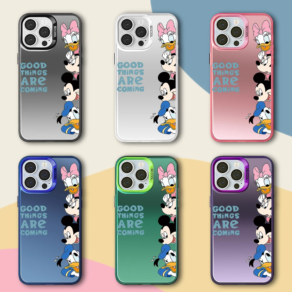 MINISO M-Mickey and Friends Phone Case For iPhone 12 11 13 14 15 16 Max Pro Plus Laser Cover