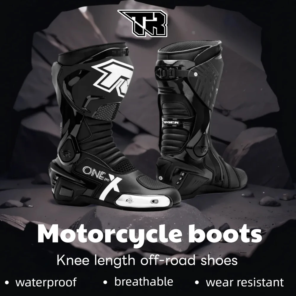

Knee-High Motocross Boots Unisex Non-Slip Rubber Sole TPU Ankle Guard Extended Shaft Design for Motorcycle Riding Protection