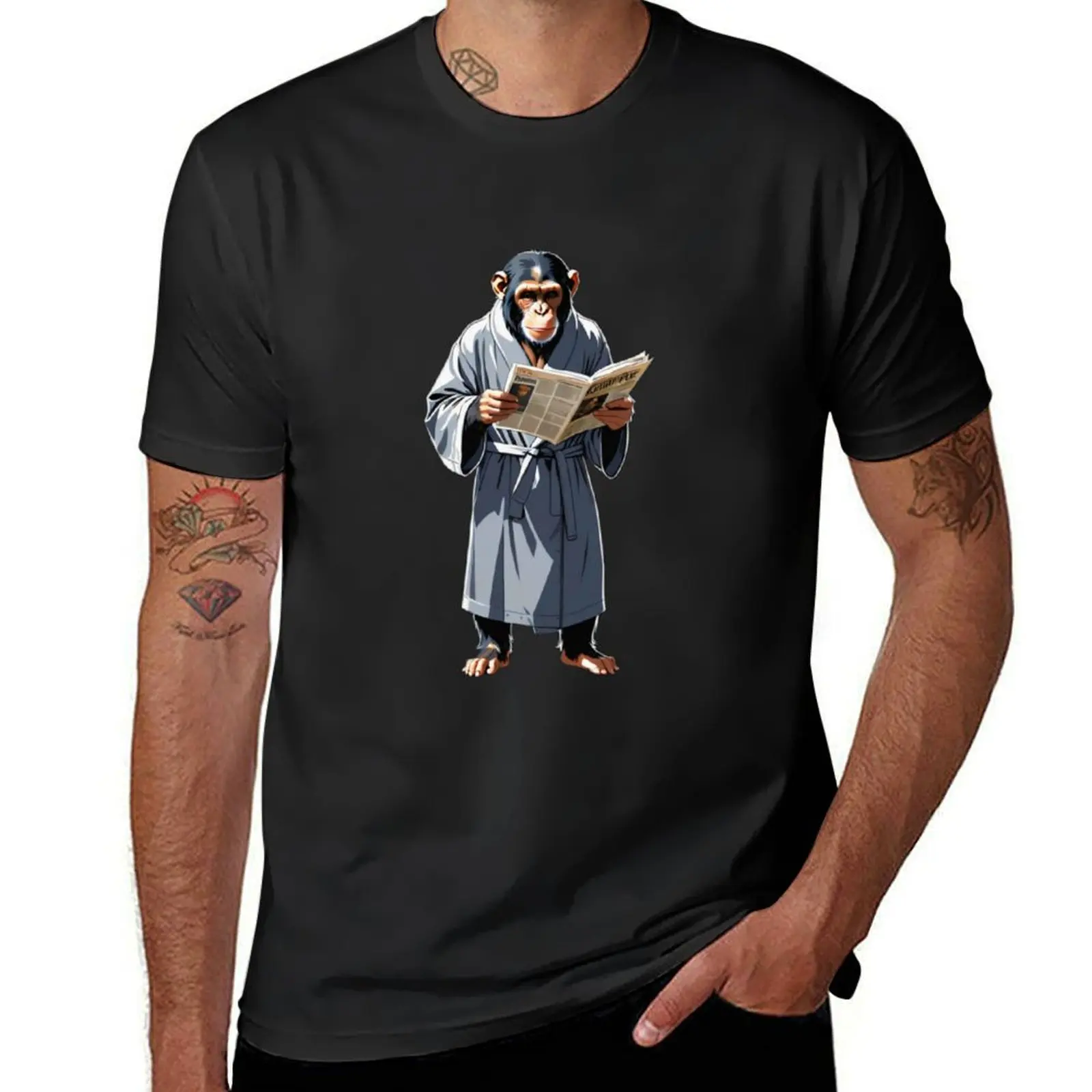 Bathrobe Reader Monkey Relaxing with Morning Paper T-Shirt sublime for a boy Men's clothing