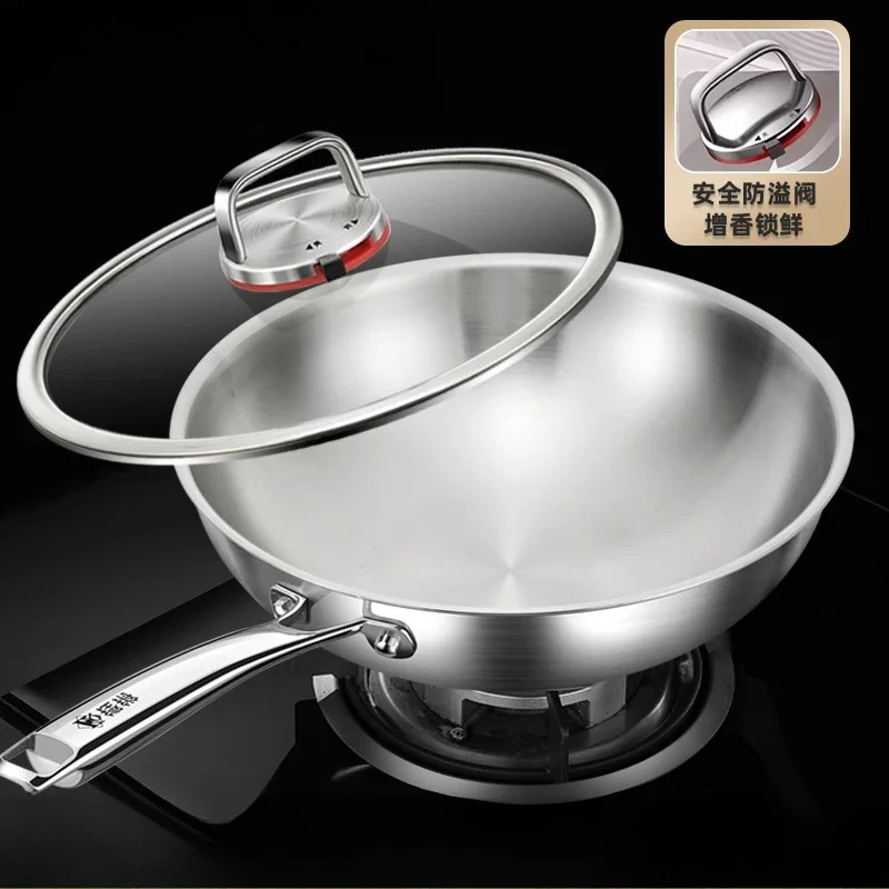 

Large Capacity 316 Stainless Steel Wok Five-layer Steel Uncoated Food Grade Pan Induction Gas Stove