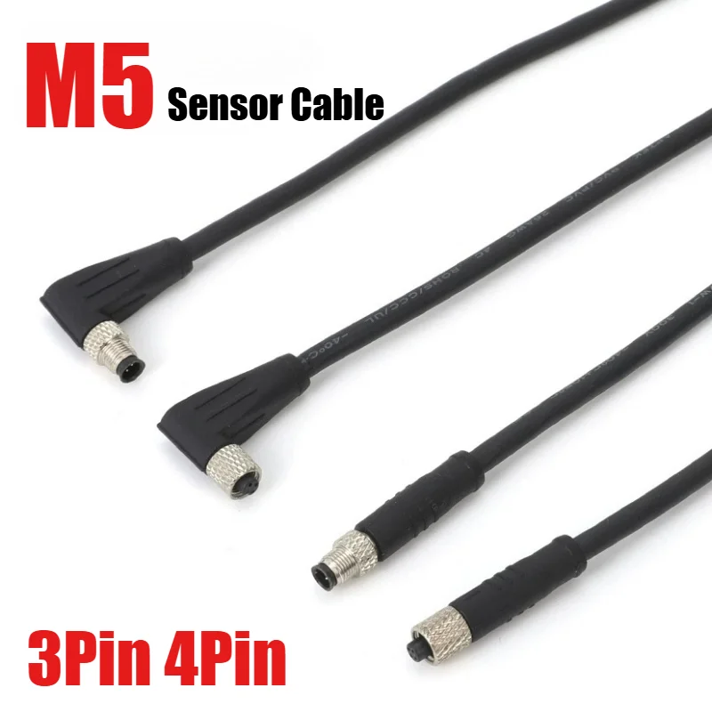 Waterproof M5 3Pin 4Pin Aviation Plug Male/Female Connector Cable IP67 Injection Molded Straight/Elbow PVC/Shielded Sensor Wire