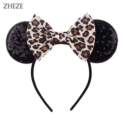 Diadema con estampado de leopardo para niña, bandana con orejas de ratón y lazo de 5 pulgadas, accesorios para el cabello para fiesta y Festival, regalo para mujer