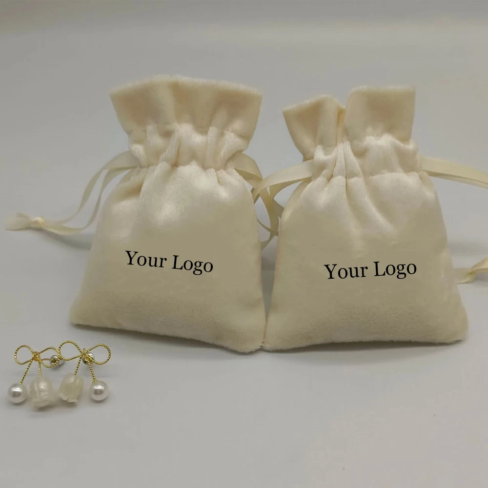 

100 шт. персонализированный бархатный органайзер для ювелирных изделий, подарочная маленькая сумка, сенсорная плюшевая упаковка на шнурке, сумка для хранения, сумка для свадебных сувениров