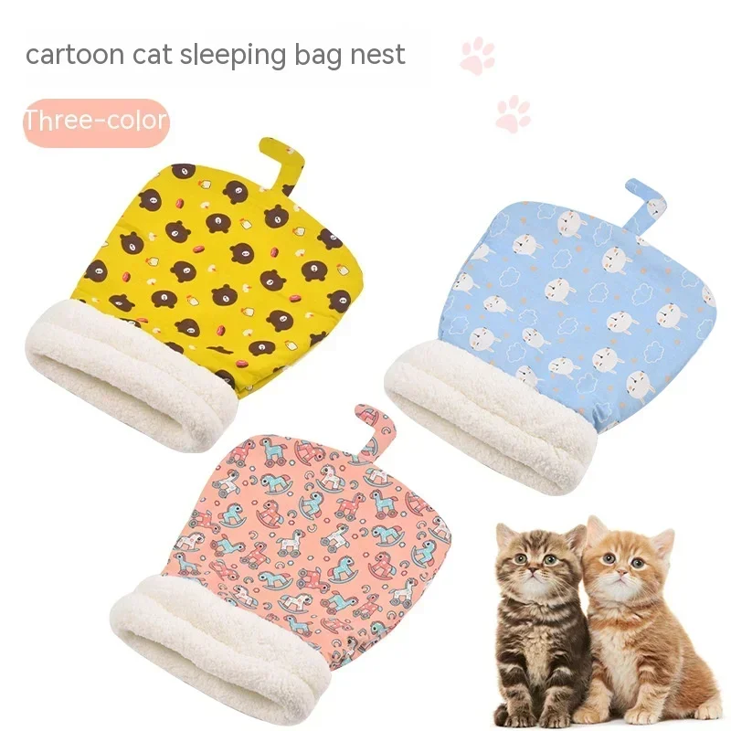 Cat Sleeping Bag Soft Cuddly Fluffy Feel Thickened Pet Pocket Type Quilt Bed Kitten Puppy Soft Comfortable Nest Pet Supplies