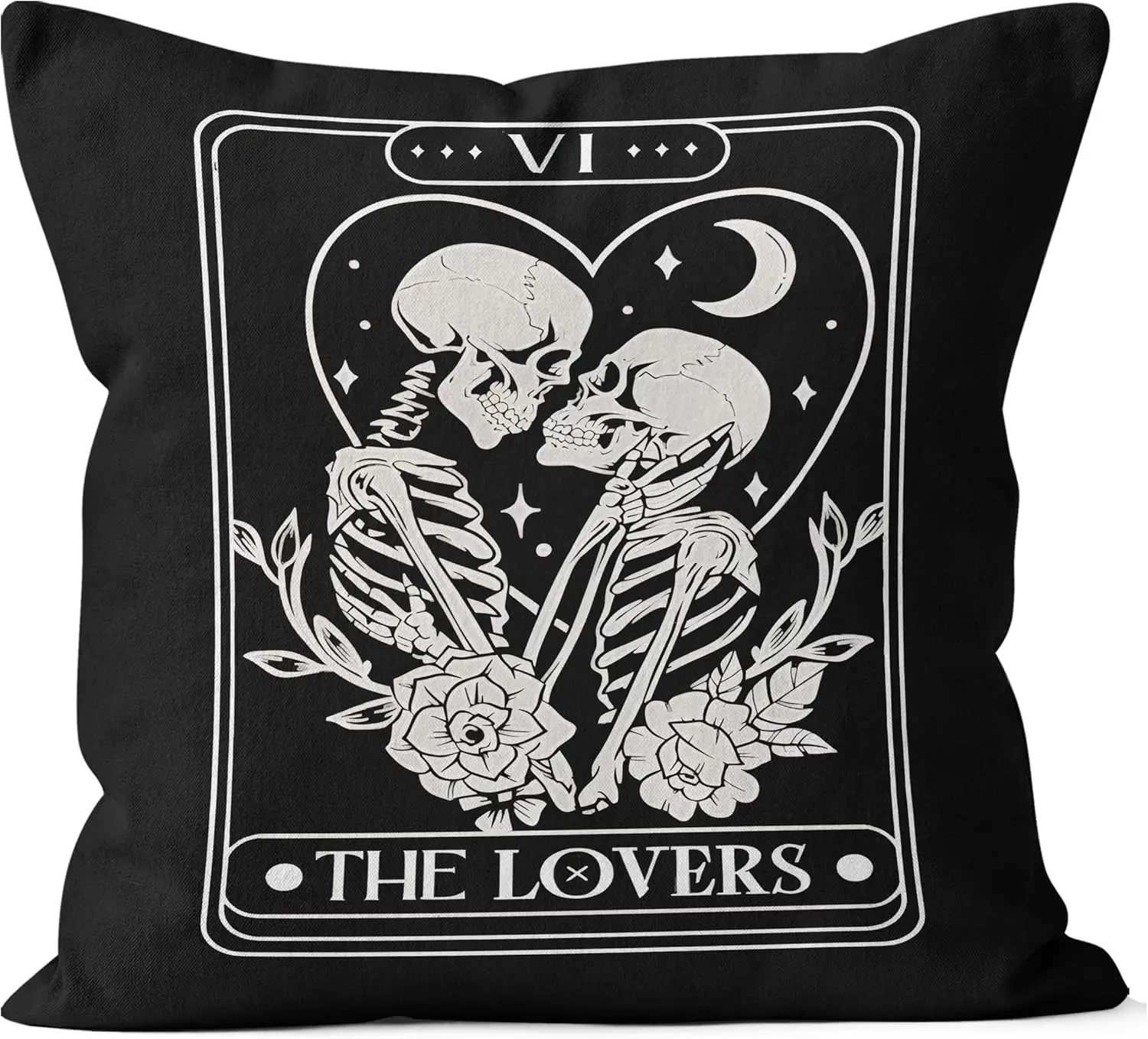 Gothic Tarot Pillowcase, Skeleton Lovers Cushion Cover, The Lovers Card Decor, Black and White Throw Pillow for Bedroom