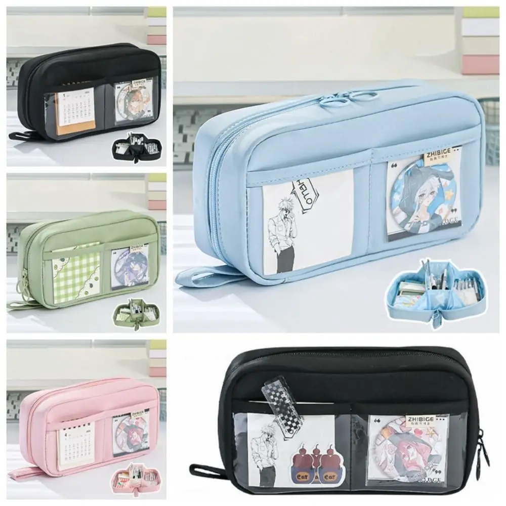 Flat Open Pencil Cases Transparent Marker Pouch Stationery Bag Multi-Functional Multi Pocket Pen Pouch Cosmetic Bags