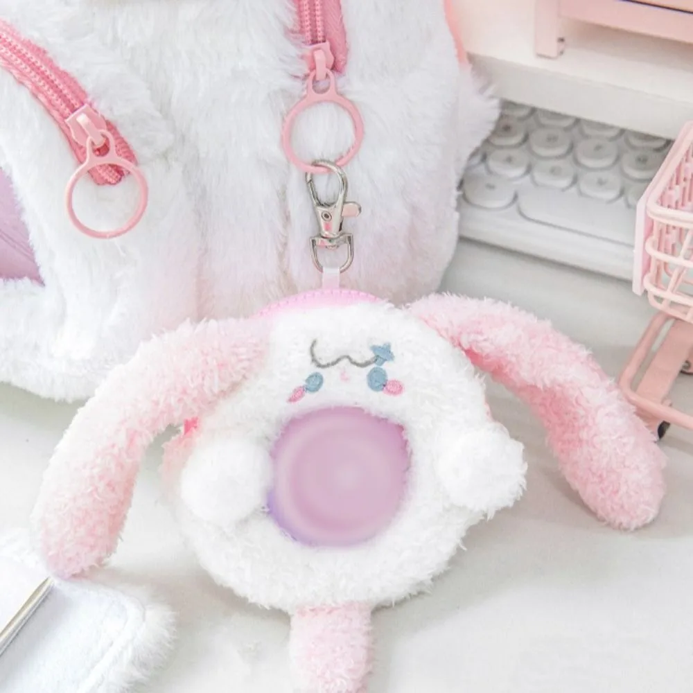 Cute Puppy Card Holder Keychain Transparent Badge Display Bag Plush Cartoon Animal Coin Purse Pendant Keyring for Women