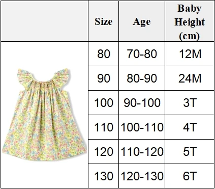Blumen-Sommerkleid für Mädchen im Alter von 1, 2, 3, 4, 5, 6 Jahren, Smockdesign mit fliegenden Ärmeln, für Babys und Kleinkinder, tägliche süße Kleidung – Detail 1