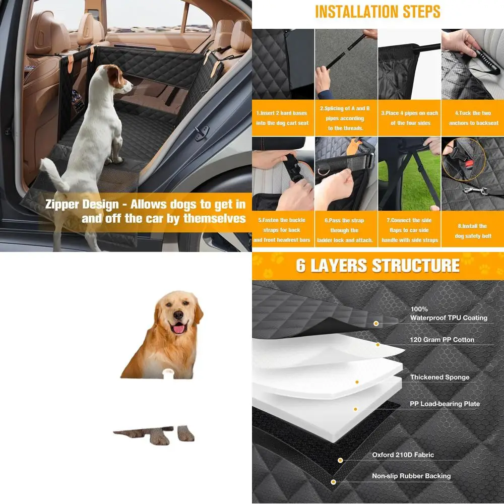 

Сверхбольшое автомобильное сиденье для собак с 3 сетчатыми окнами, водонепроницаемый чехол для средних животных для автомобилей, грузовиков и внедорожников - черный