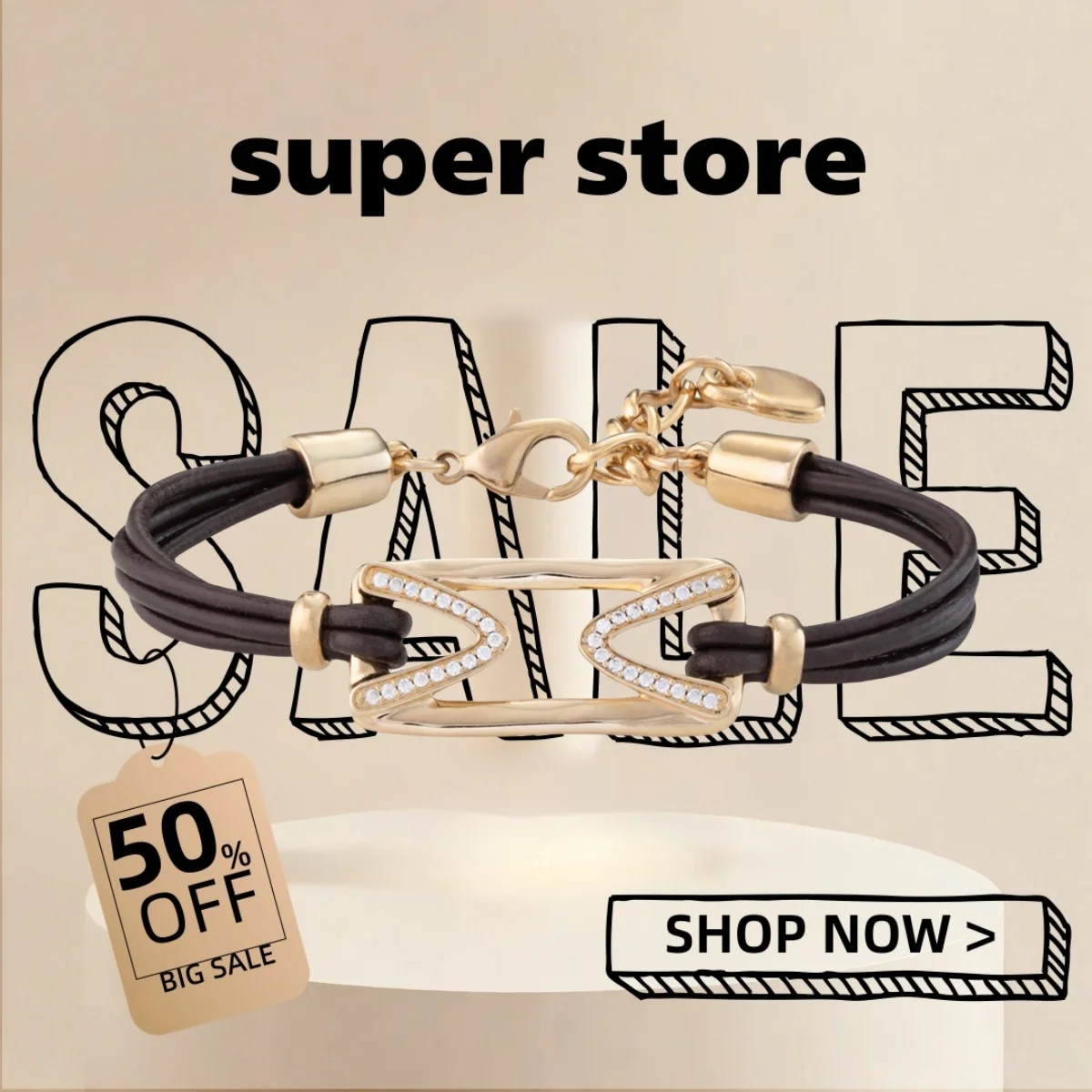 

2025 UHO Europe and America Original New Product Gold Square hollow diamond inlaid leather Bracelet Women's High Quality Gift