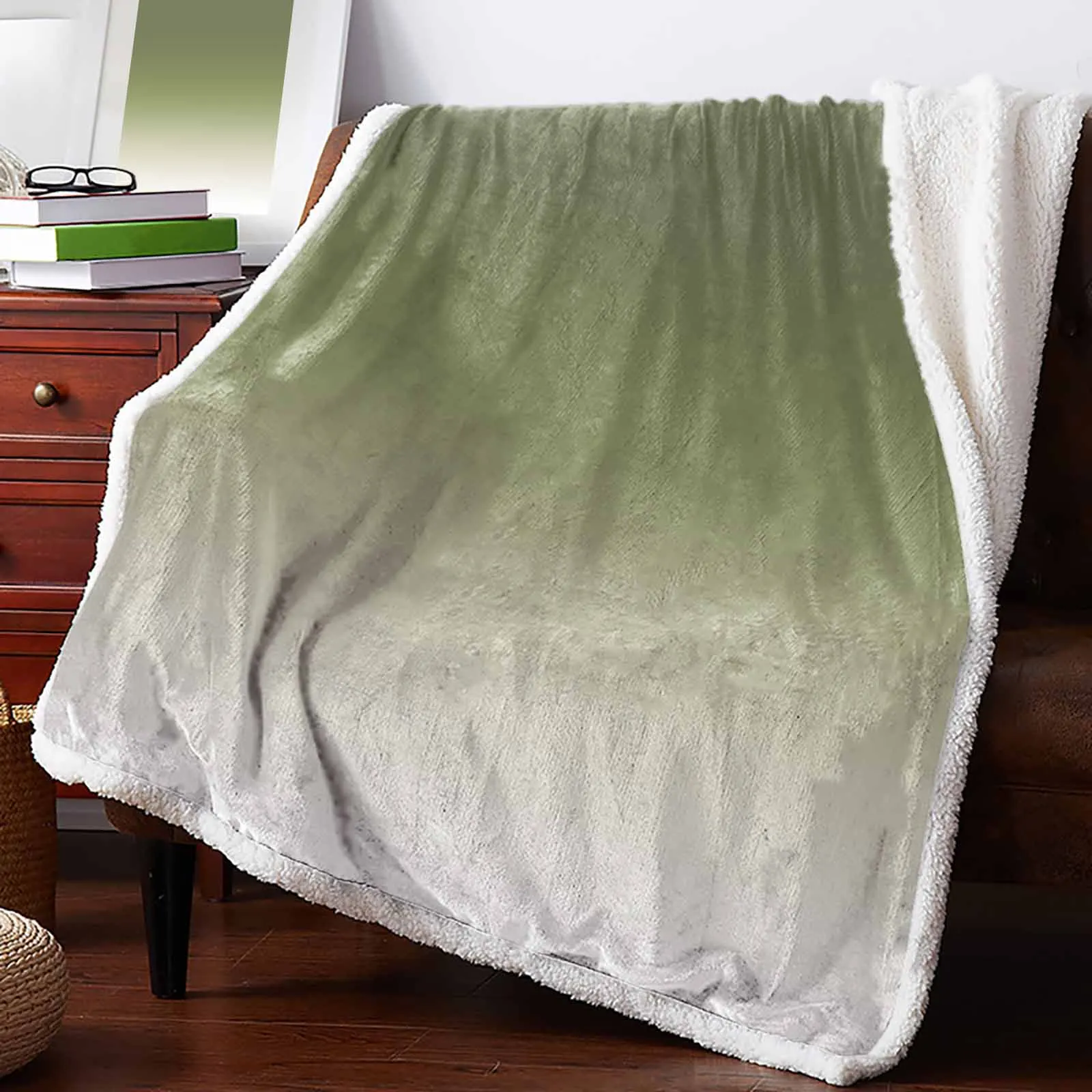 

Sage Green Gradient Cashmere Blanket Winter Warm Soft Throw Blankets for Beds Sofa Wool Blanket Bedspread